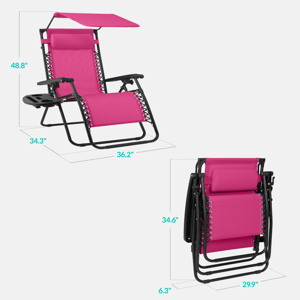 30-Inch Wide Folding Zero-Gravity Patio Lounge Chair with Adjustable Canopy Shade