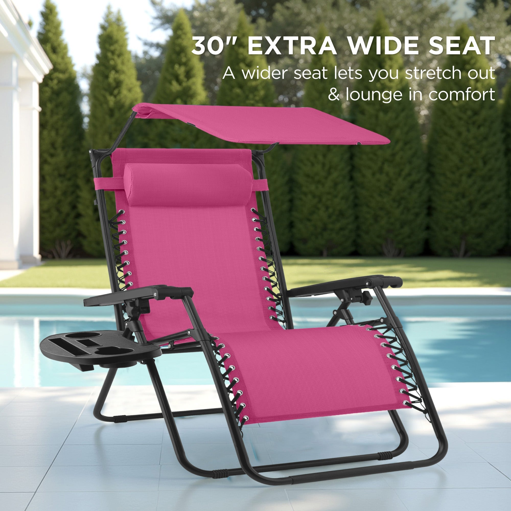 30-Inch Wide Folding Zero-Gravity Patio Lounge Chair with Adjustable Canopy Shade