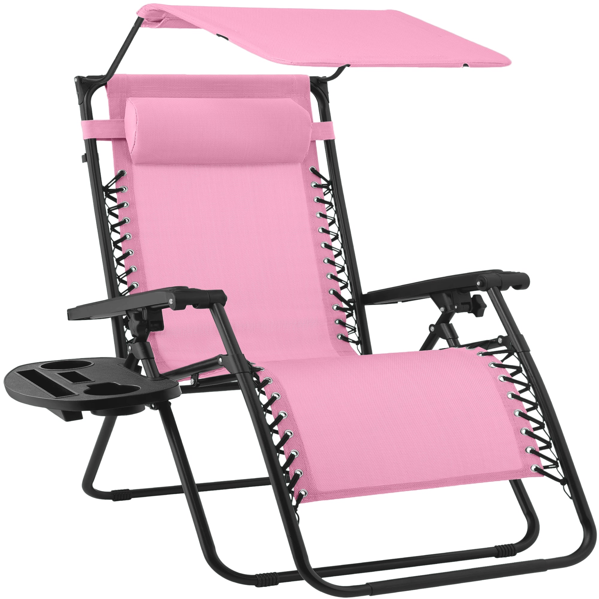 30-Inch Wide Folding Zero-Gravity Patio Lounge Chair with Adjustable Canopy Shade