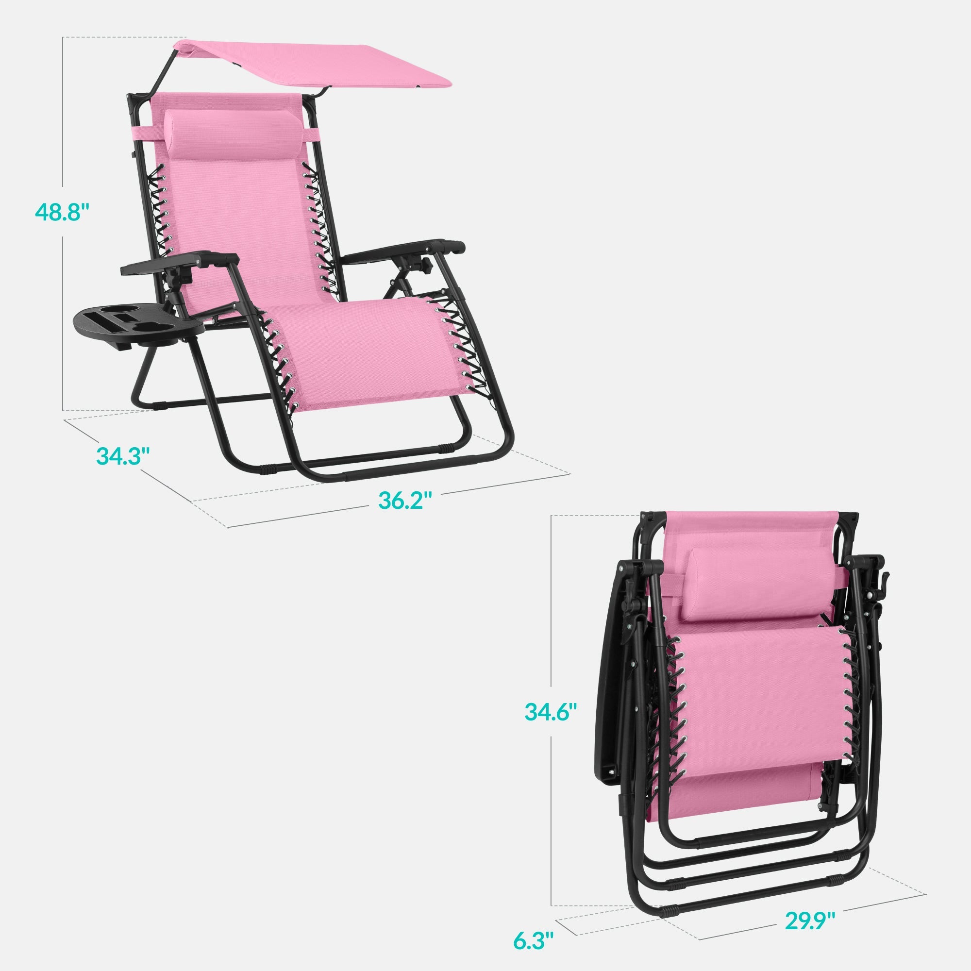 30-Inch Wide Folding Zero-Gravity Patio Lounge Chair with Adjustable Canopy Shade