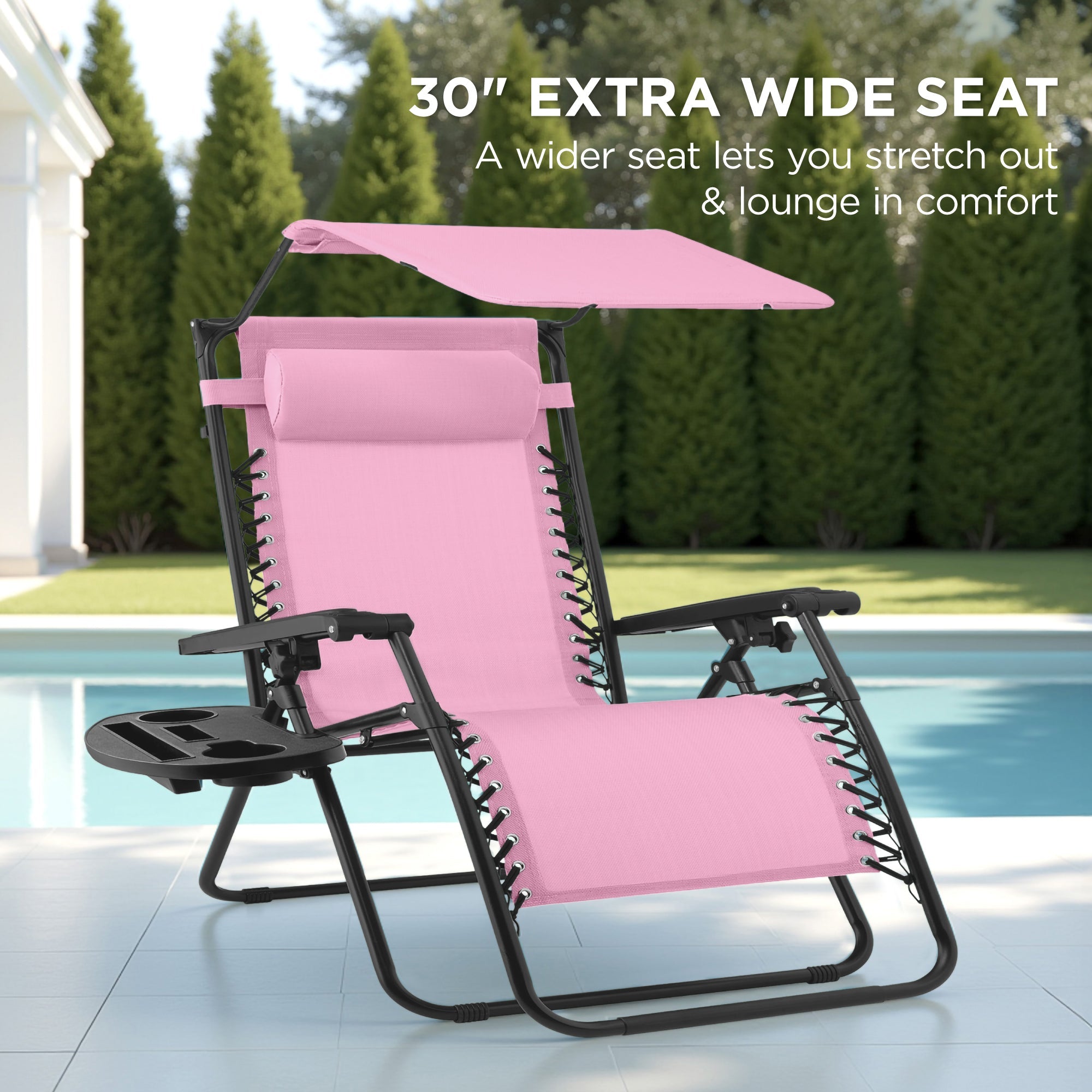 30-Inch Wide Folding Zero-Gravity Patio Lounge Chair with Adjustable Canopy Shade