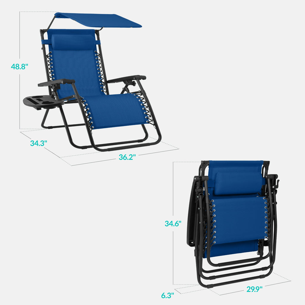 30-Inch Wide Folding Zero-Gravity Patio Lounge Chair with Adjustable Canopy Shade