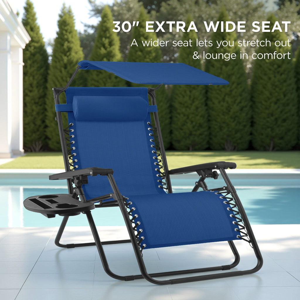 30-Inch Wide Folding Zero-Gravity Patio Lounge Chair with Adjustable Canopy Shade