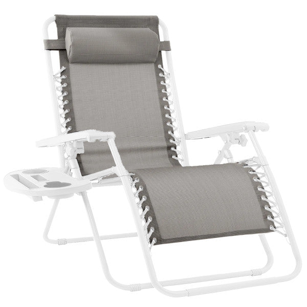 Pair of Adjustable Zero-Gravity Patio Recliners with Cup Holders