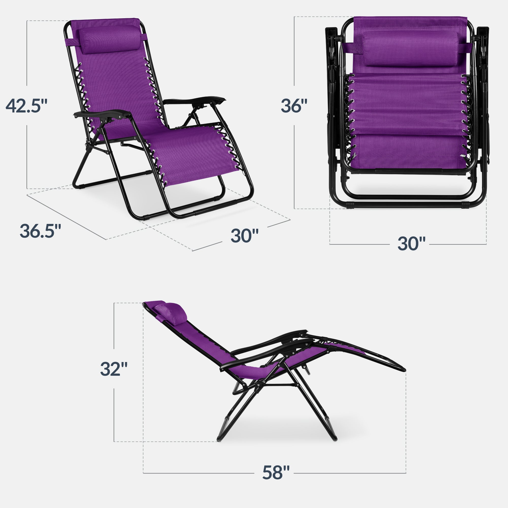 Two-Pack Ultra-Wide Adjustable Zero-Gravity Patio Recliners