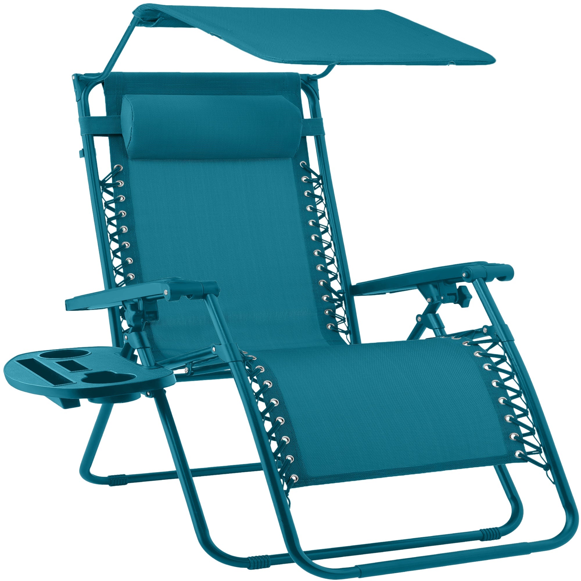 30-Inch Wide Folding Zero-Gravity Patio Lounge Chair with Adjustable Canopy Shade
