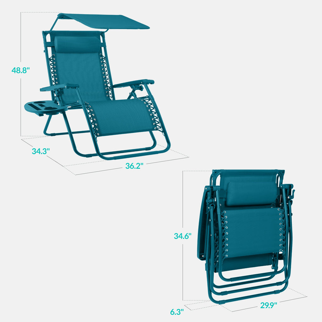 30-Inch Wide Folding Zero-Gravity Patio Lounge Chair with Adjustable Canopy Shade