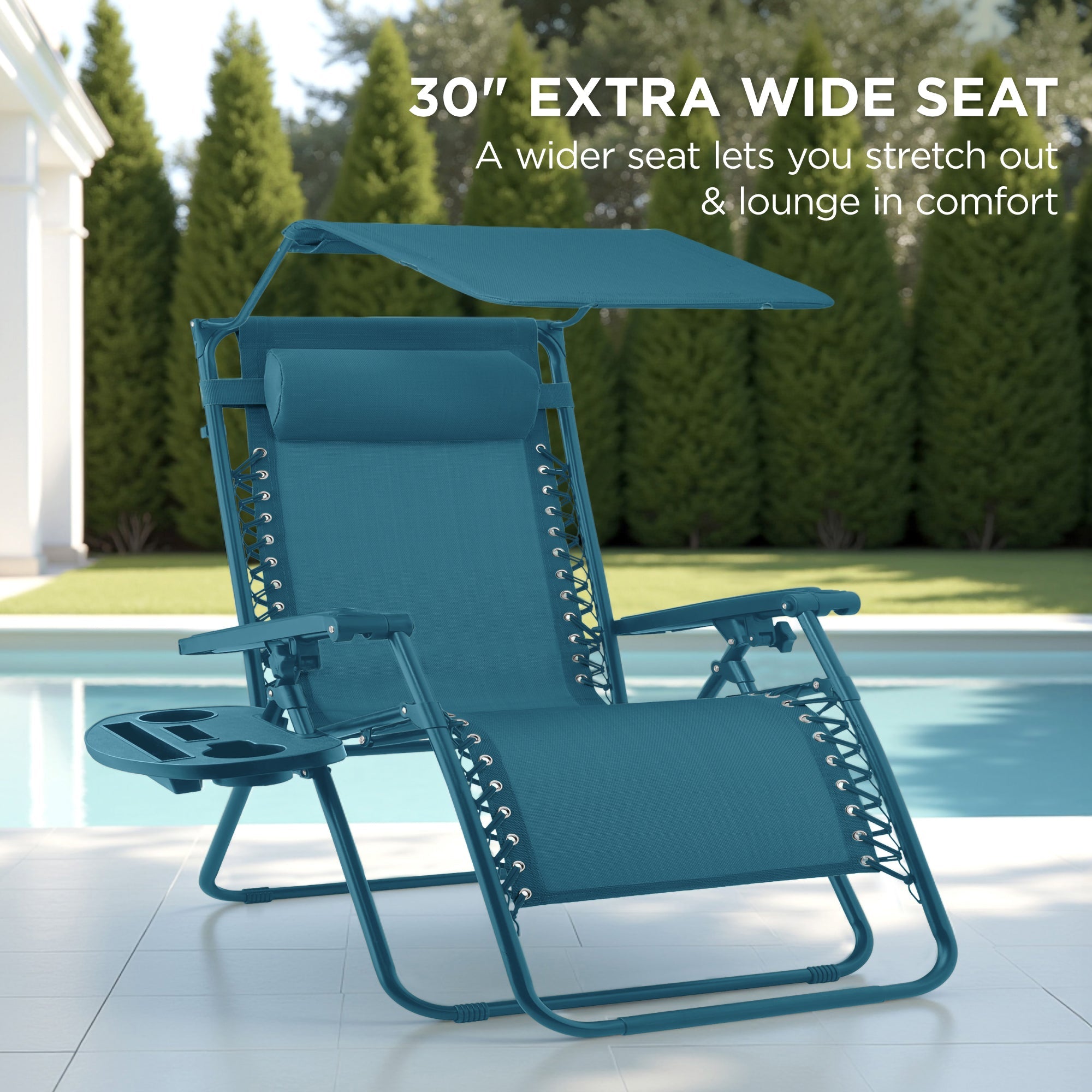 30-Inch Wide Folding Zero-Gravity Patio Lounge Chair with Adjustable Canopy Shade