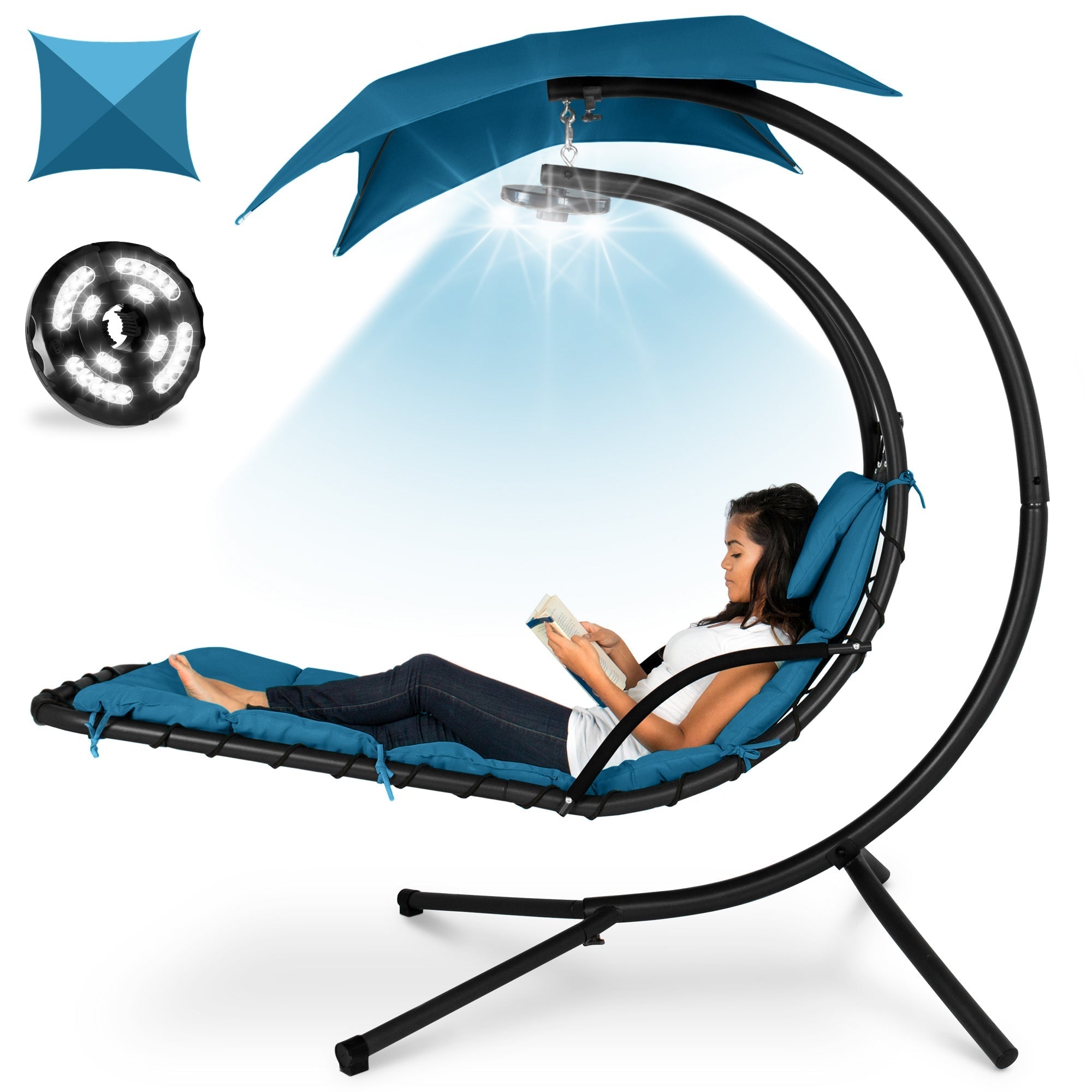 Curved Hanging Chaise with Canopy (Optional LED Light)