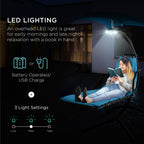Curved Hanging Chaise with Canopy (Optional LED Light)