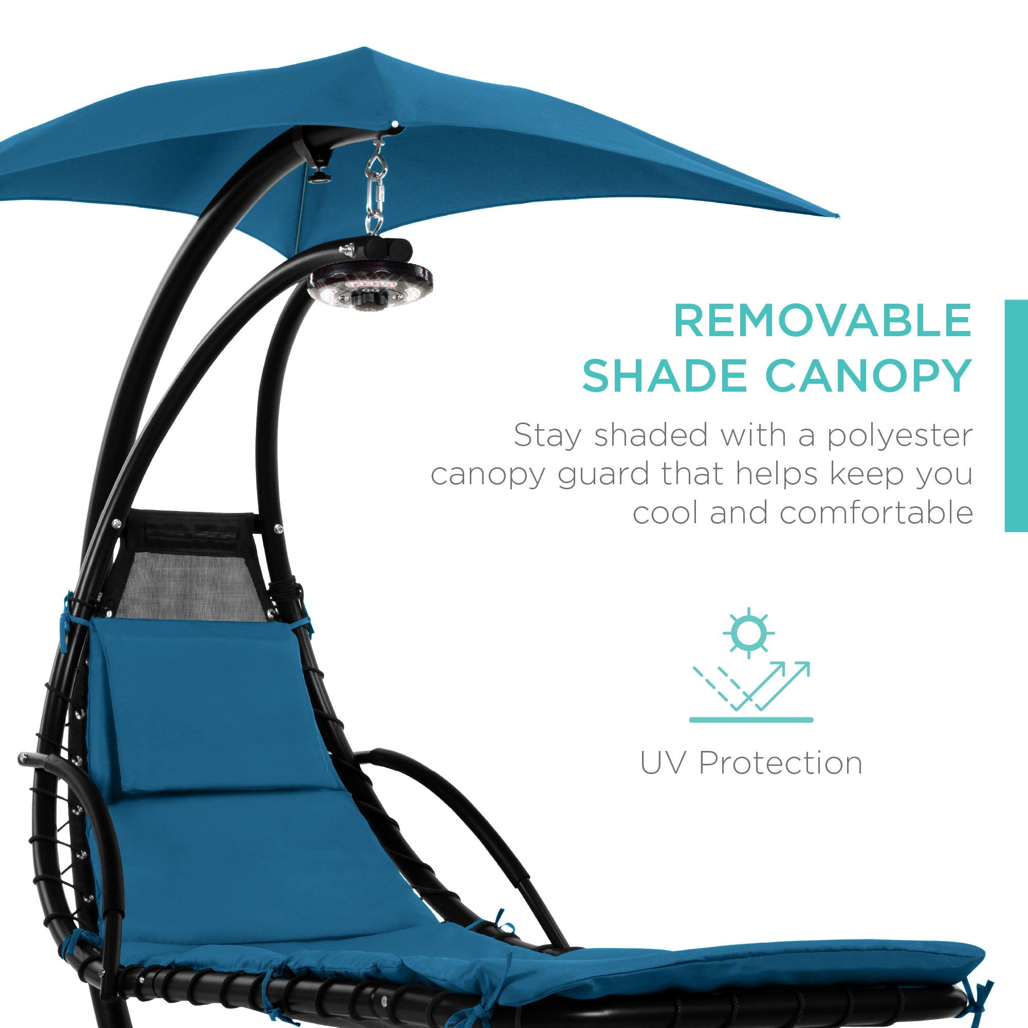 Curved Hanging Chaise with Canopy (Optional LED Light)