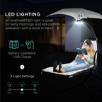 Curved Hanging Chaise with Canopy (Optional LED Light)