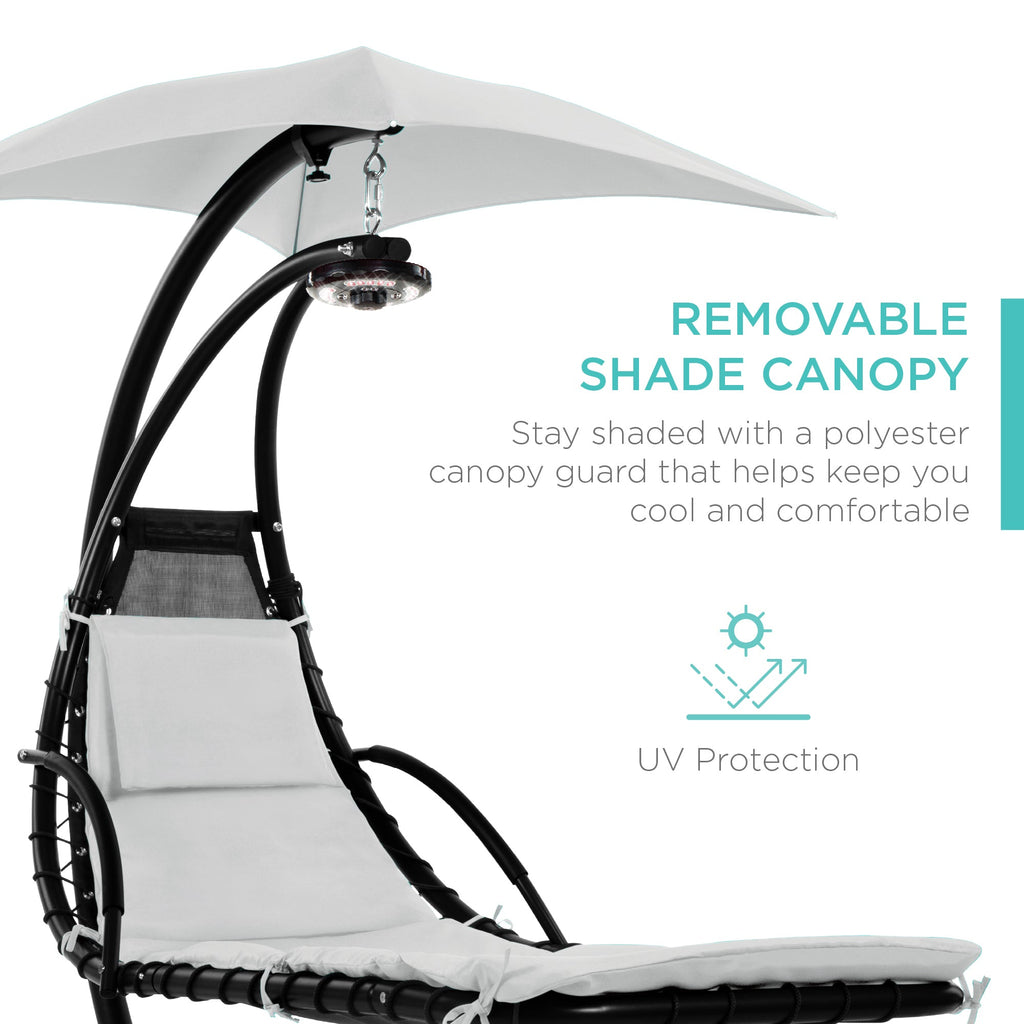 Curved Hanging Chaise with Canopy (Optional LED Light)