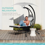 Curved Hanging Chaise with Canopy (Optional LED Light)