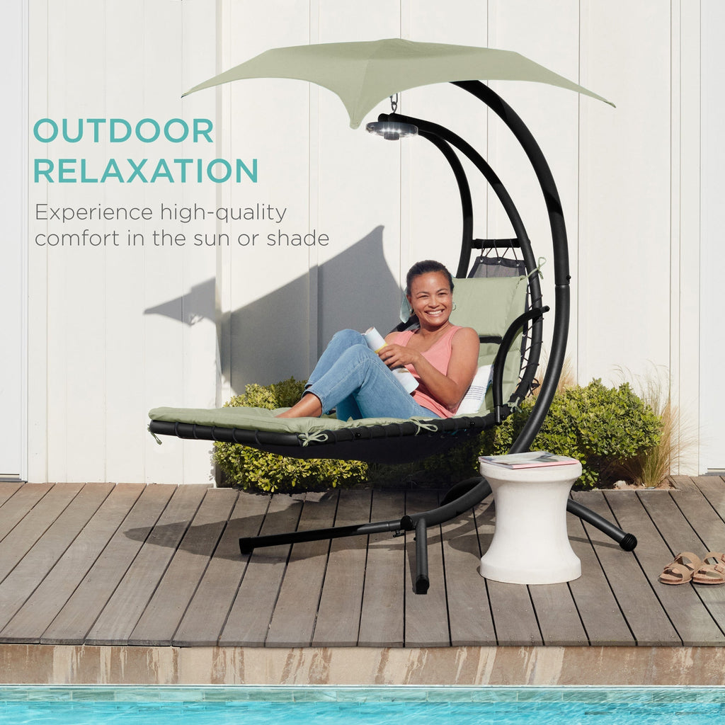 Curved Hanging Chaise with Canopy (Optional LED Light)