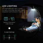 Curved Hanging Chaise with Canopy (Optional LED Light)