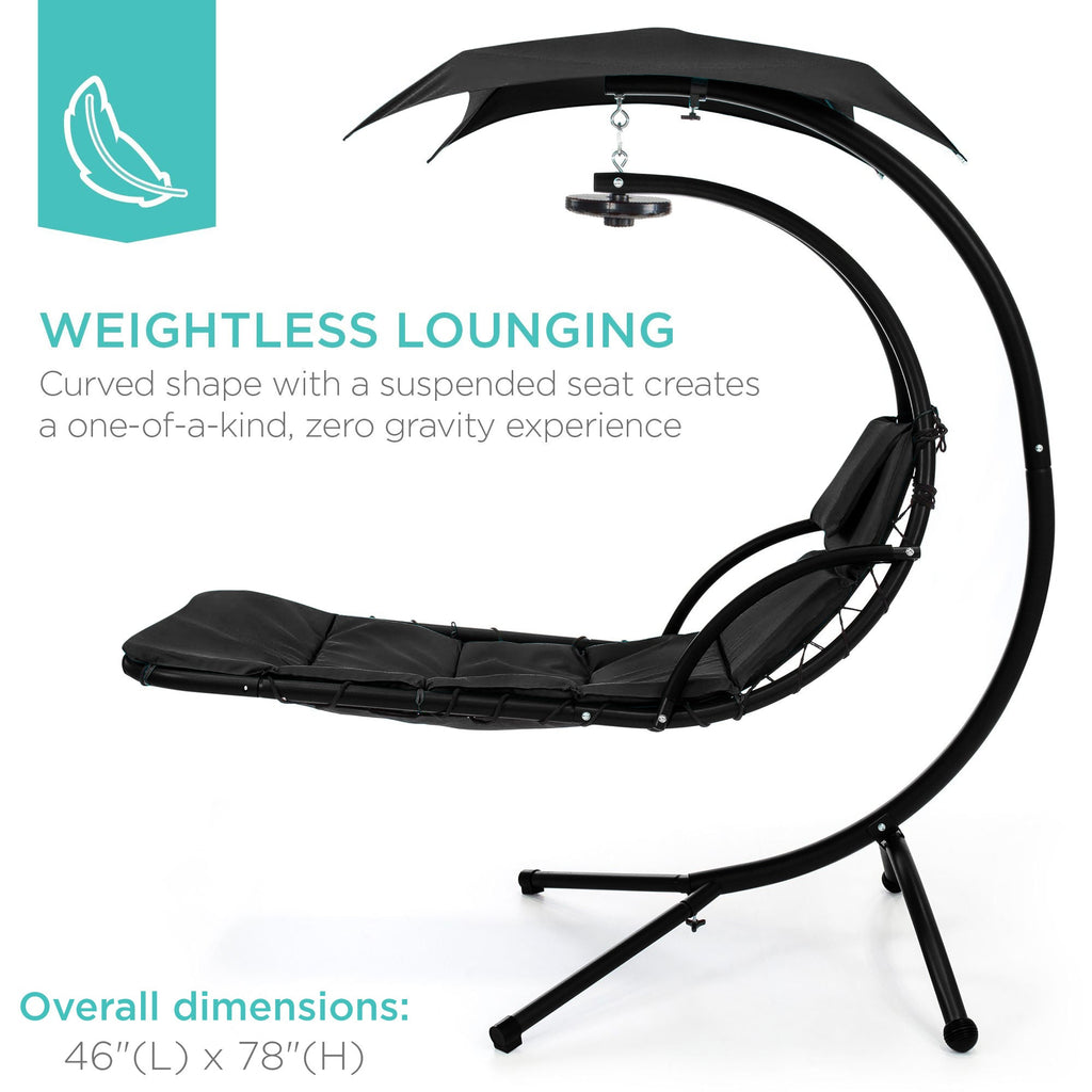 Curved Hanging Chaise with Canopy (Optional LED Light)