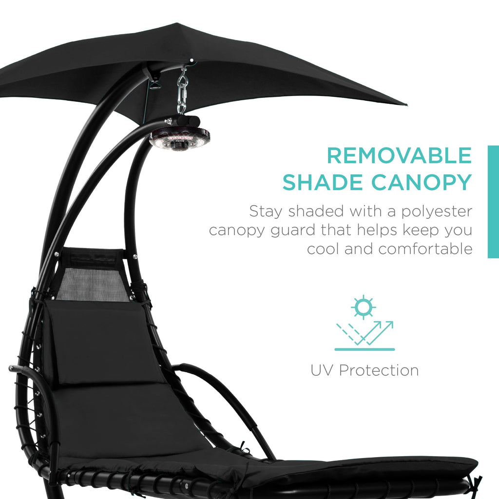 Curved Hanging Chaise with Canopy (Optional LED Light)