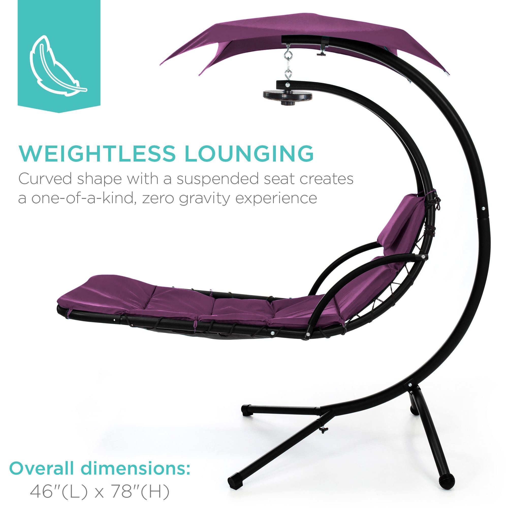 Curved Hanging Chaise with Canopy (Optional LED Light)