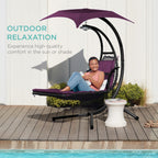 Curved Hanging Chaise with Canopy (Optional LED Light)
