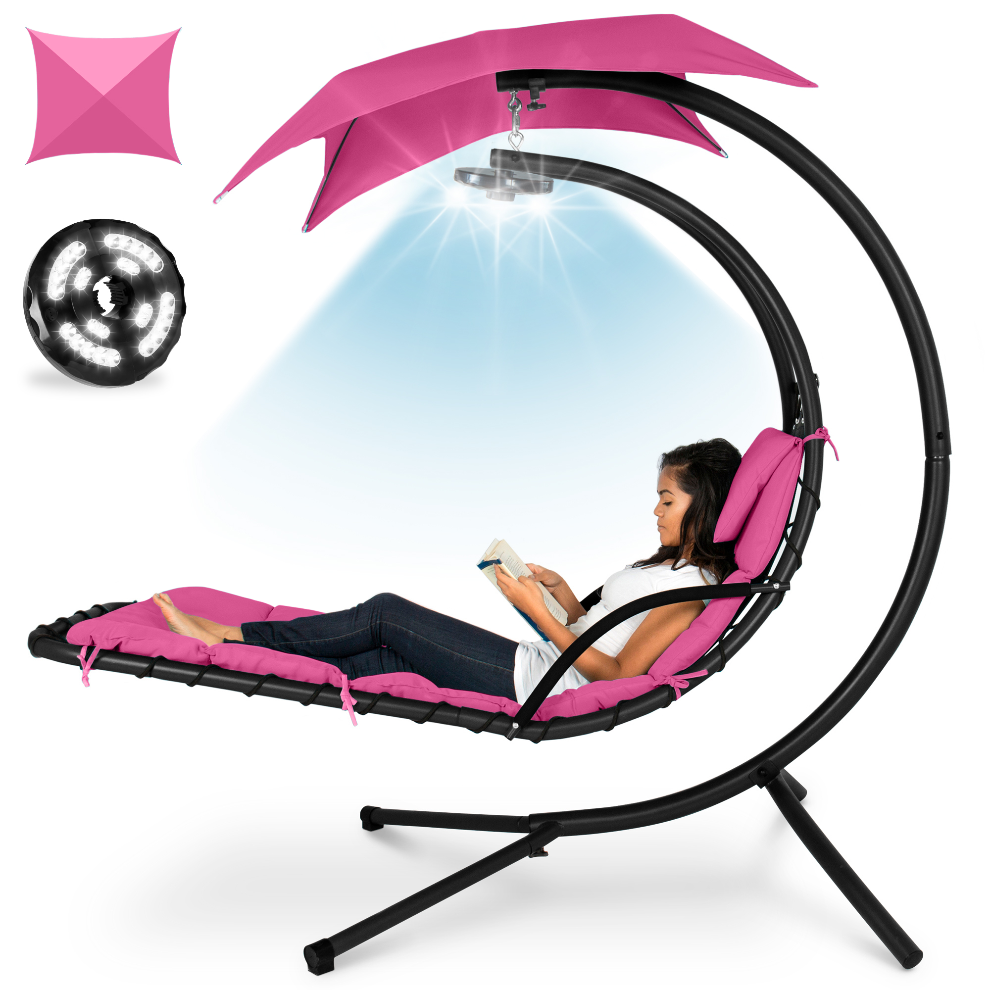 Curved Hanging Chaise with Canopy (Optional LED Light)