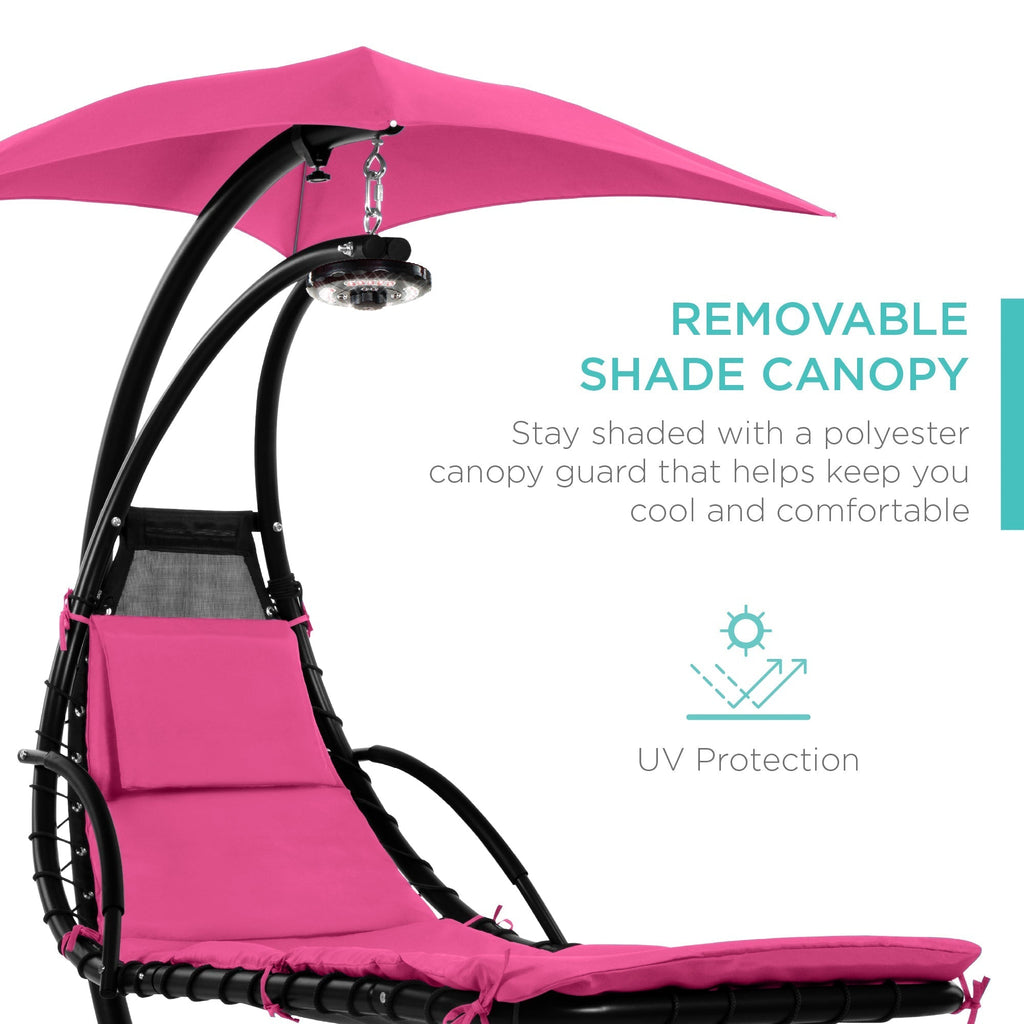 Curved Hanging Chaise with Canopy (Optional LED Light)