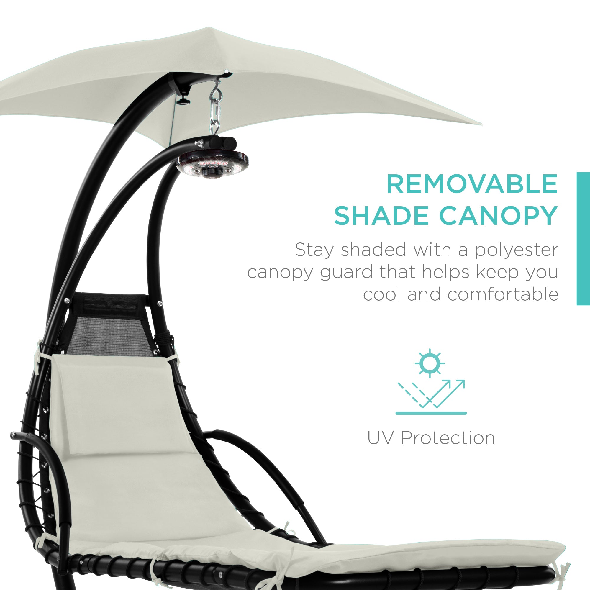 Curved Hanging Chaise with Canopy (Optional LED Light)