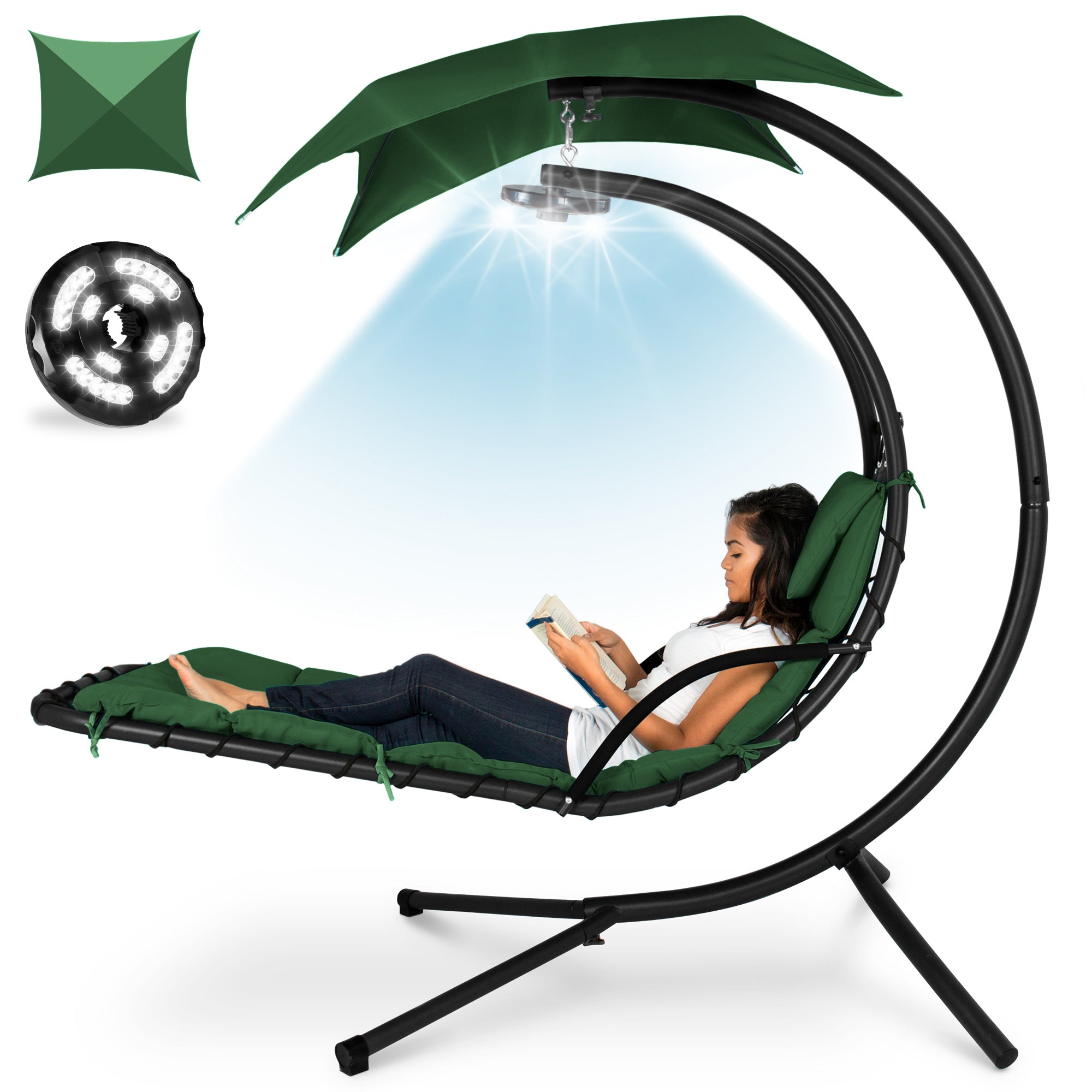 Curved Hanging Chaise with Canopy (Optional LED Light)