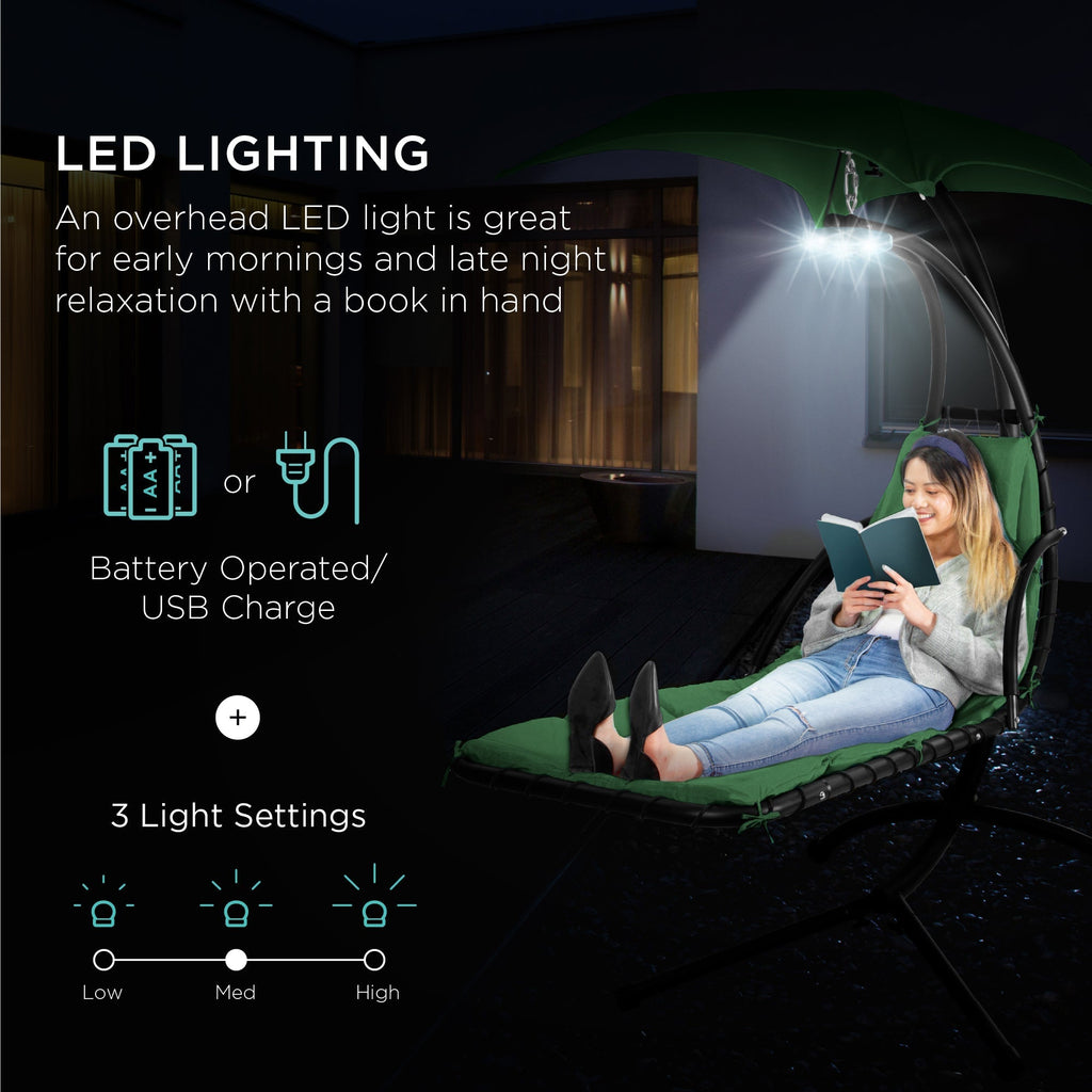 Curved Hanging Chaise with Canopy (Optional LED Light)