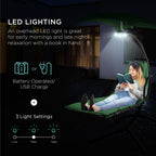 Curved Hanging Chaise with Canopy (Optional LED Light)