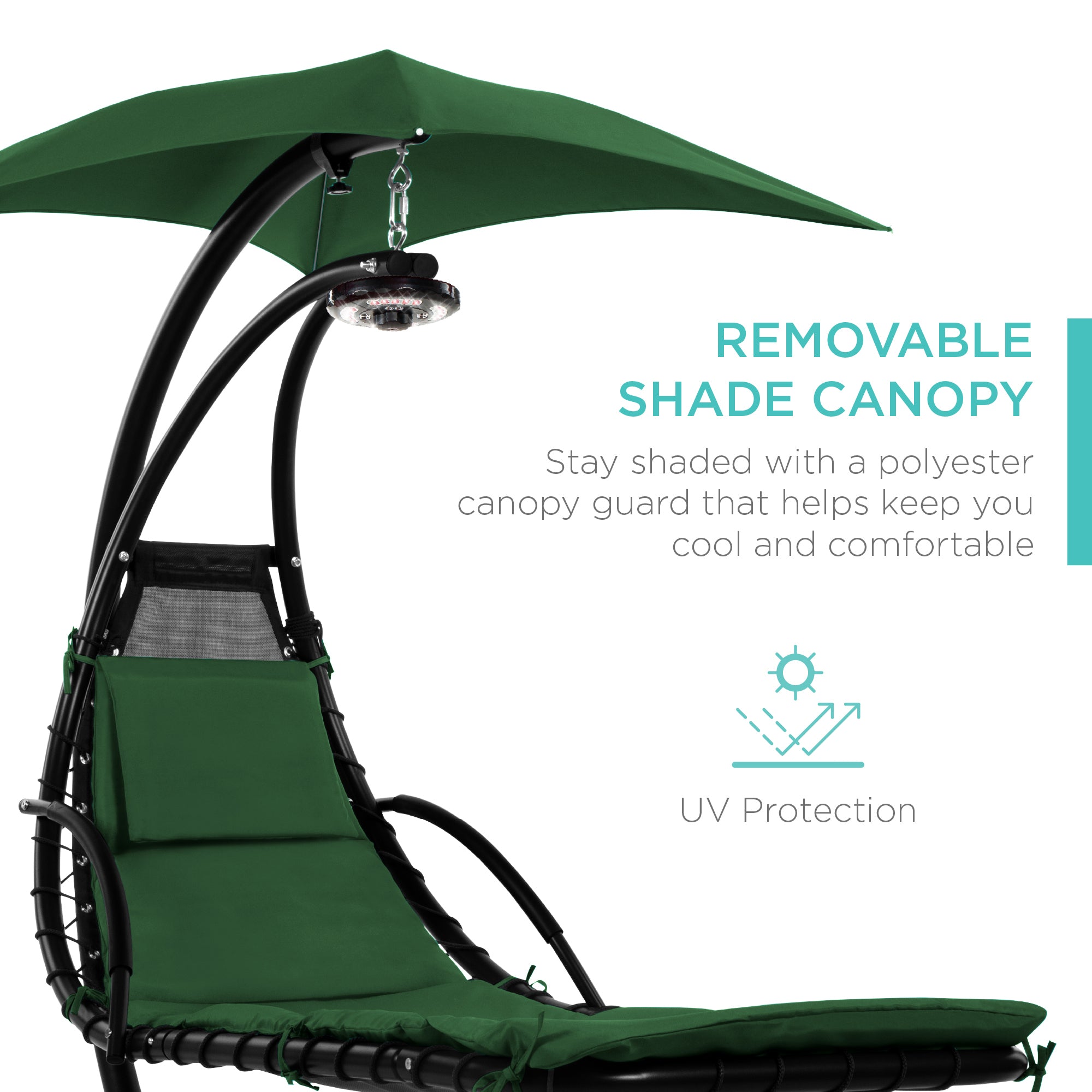 Curved Hanging Chaise with Canopy (Optional LED Light)