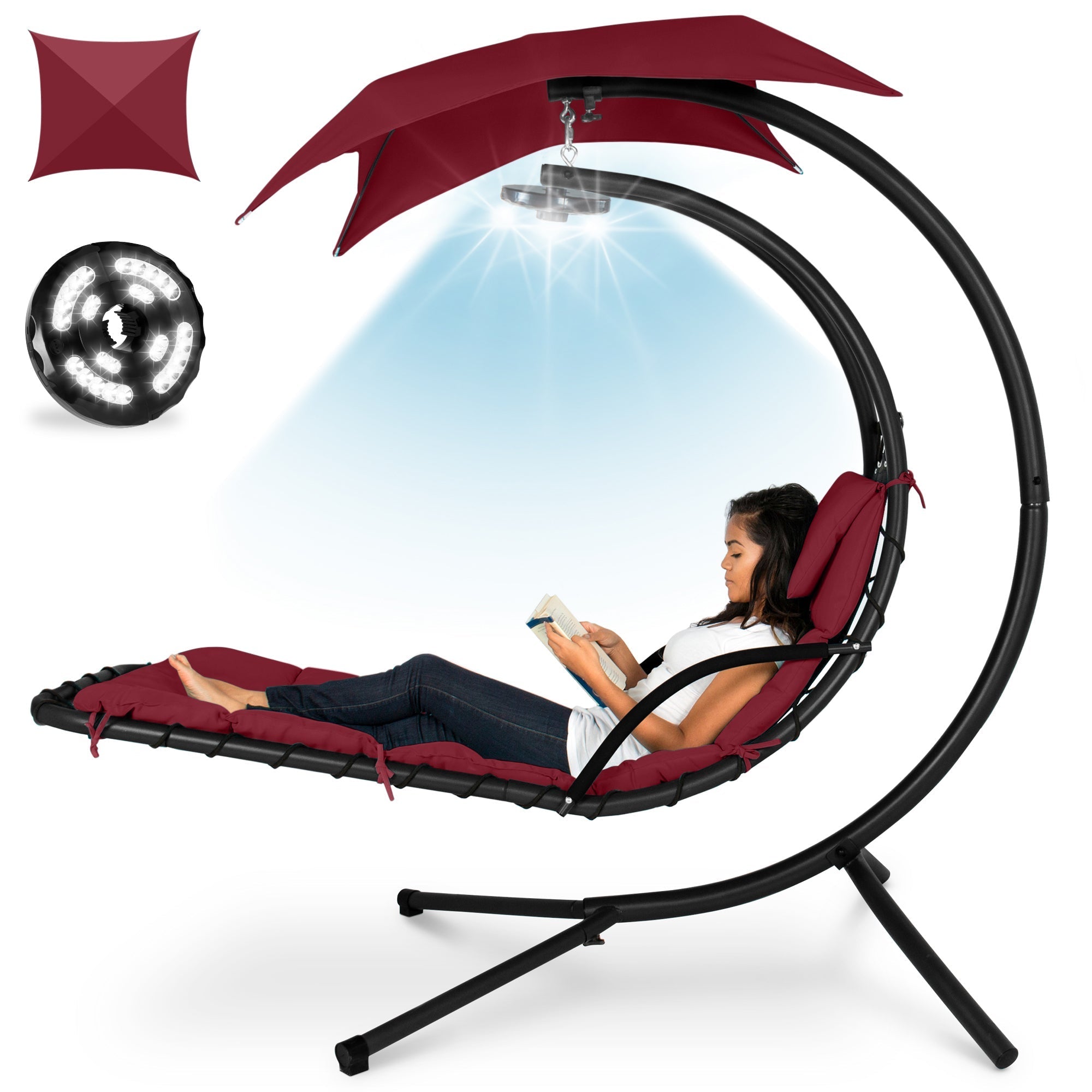 Curved Hanging Chaise with Canopy (Optional LED Light)