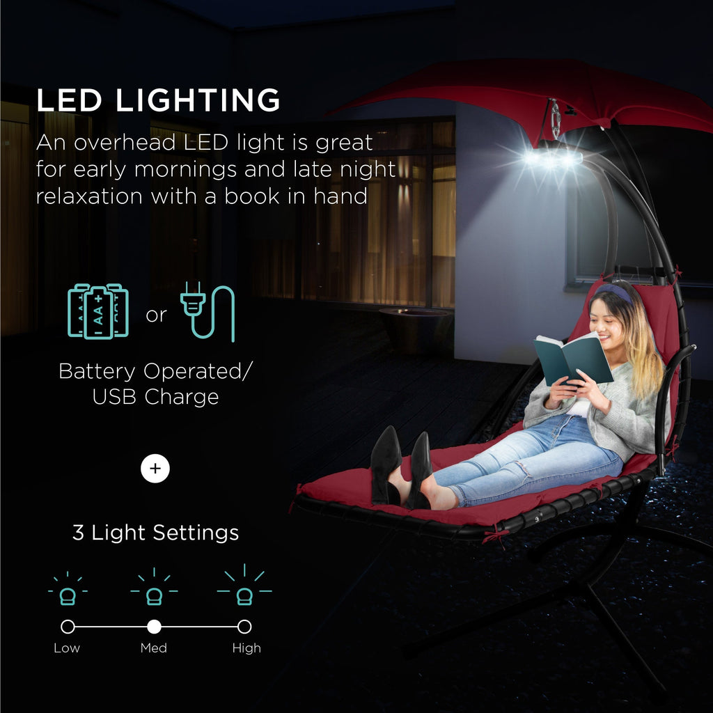 Curved Hanging Chaise with Canopy (Optional LED Light)