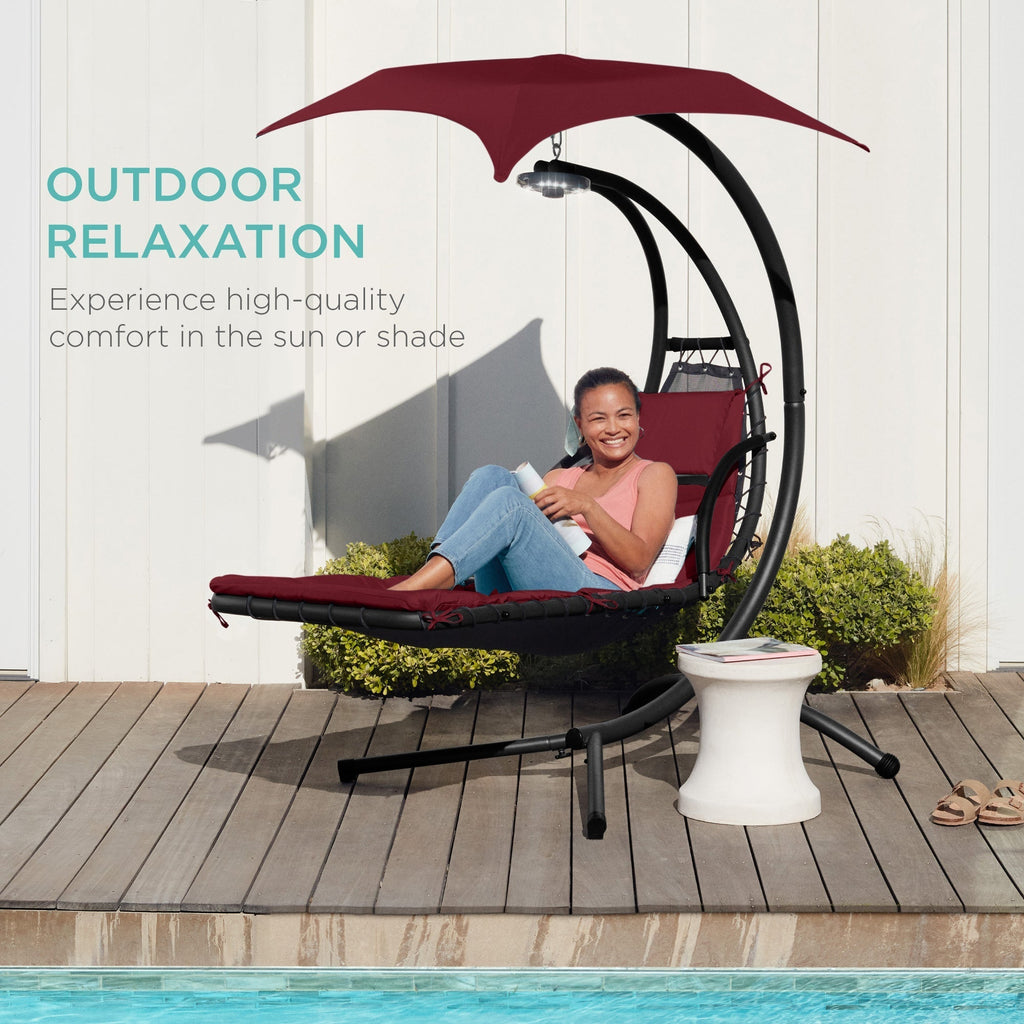 Curved Hanging Chaise with Canopy (Optional LED Light)