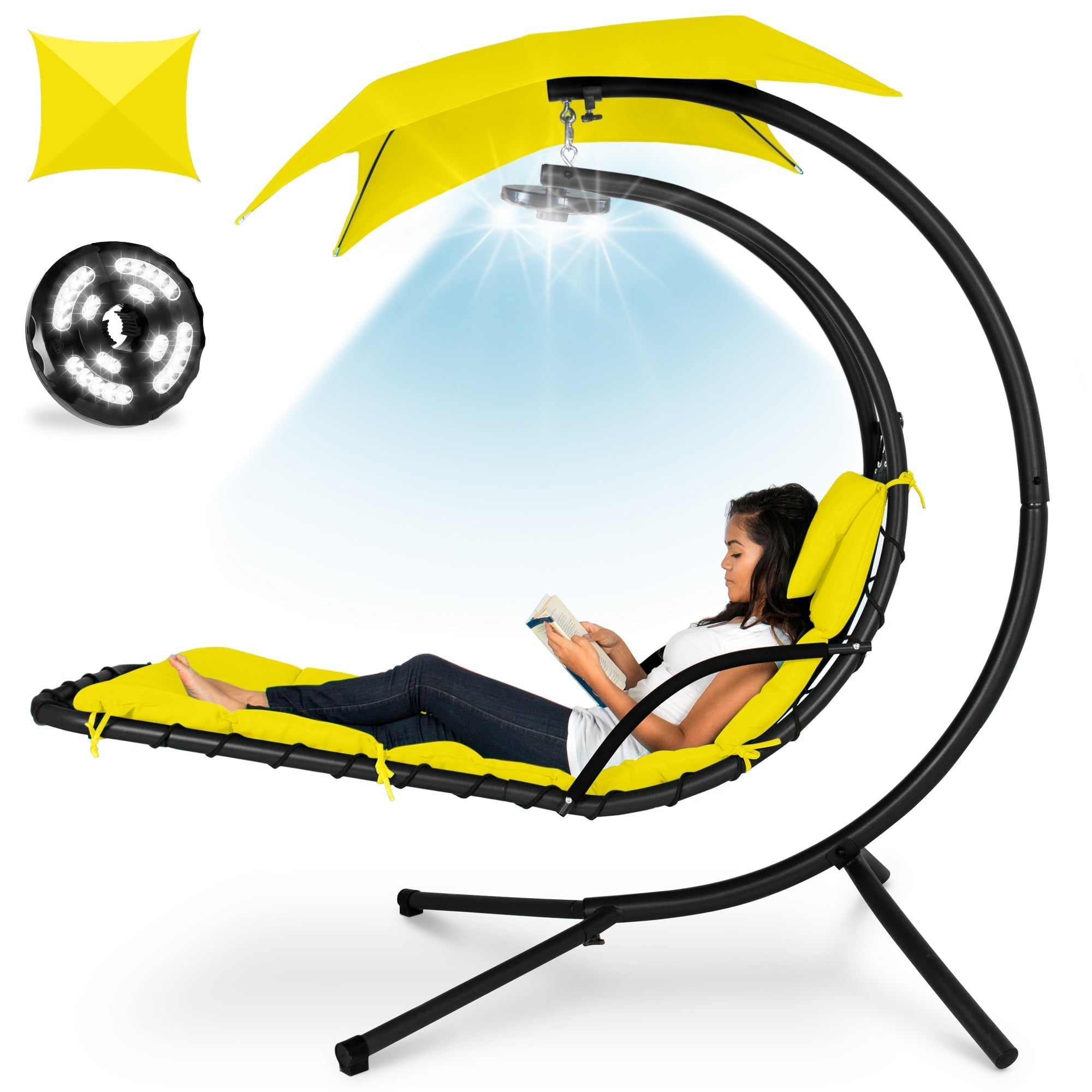 Curved Hanging Chaise with Canopy (Optional LED Light)