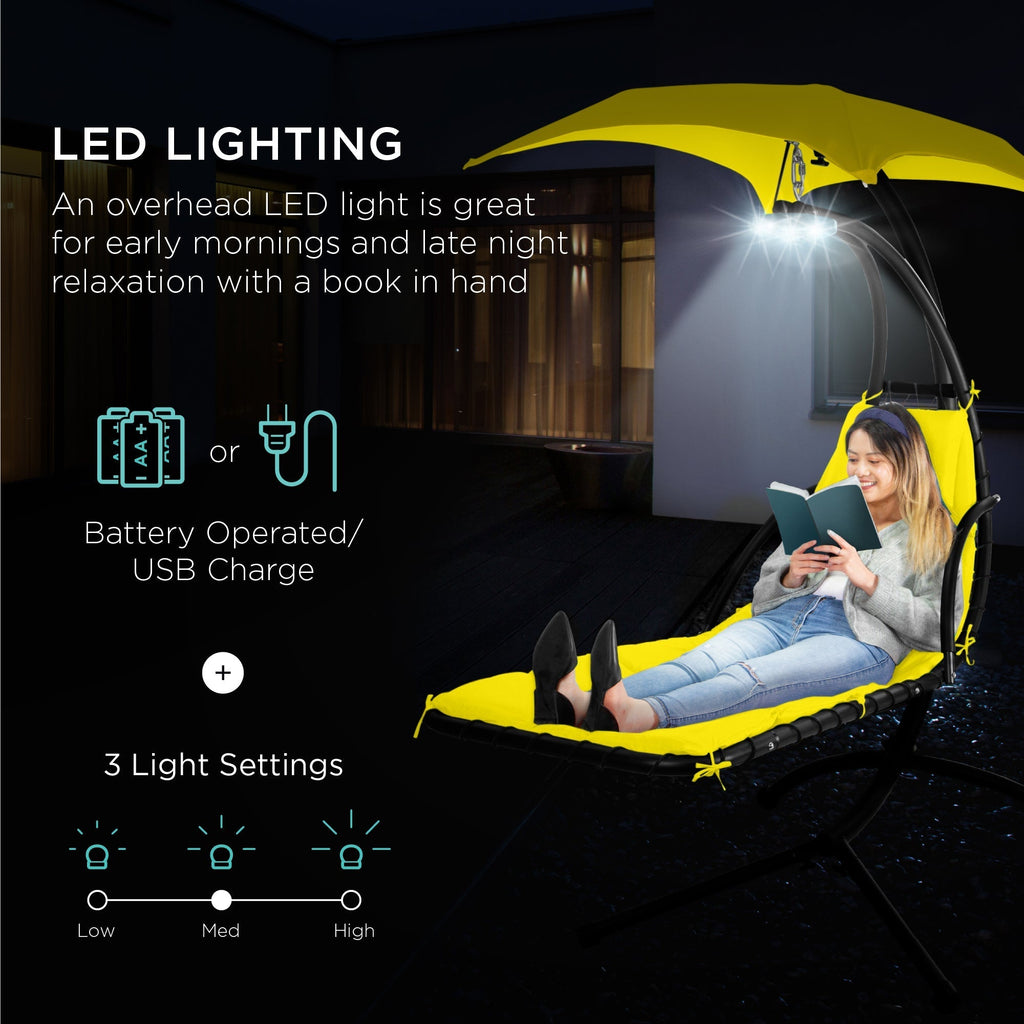 Curved Hanging Chaise with Canopy (Optional LED Light)
