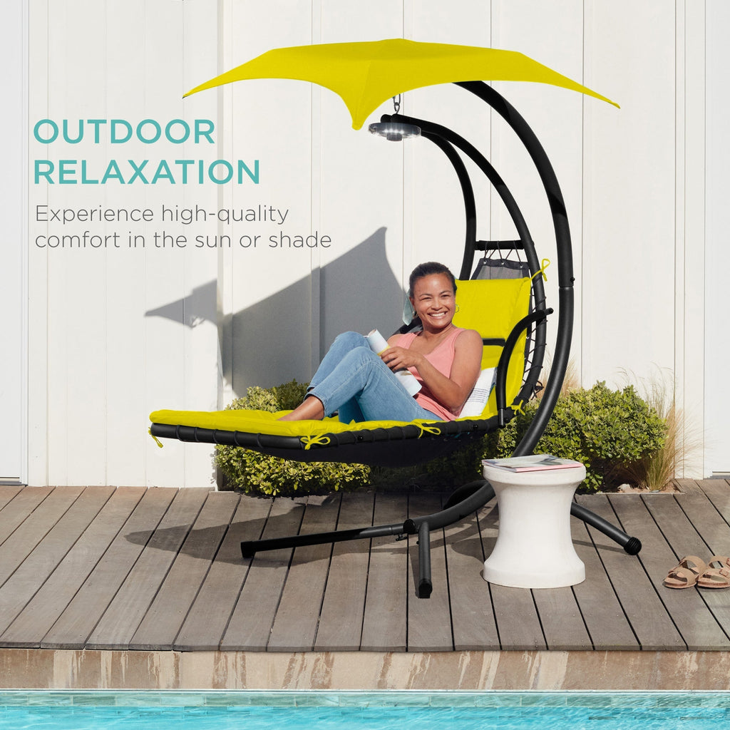 Curved Hanging Chaise with Canopy (Optional LED Light)
