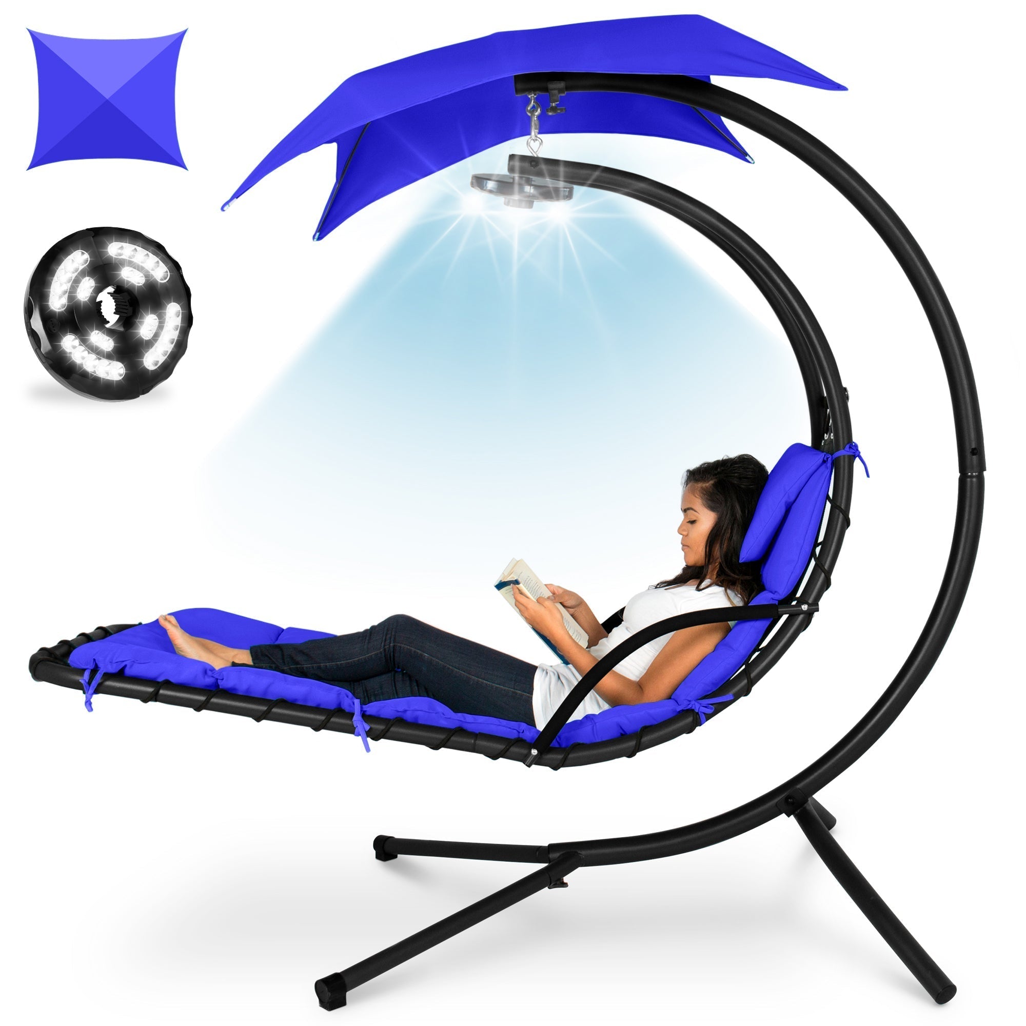 Curved Hanging Chaise with Canopy (Optional LED Light)