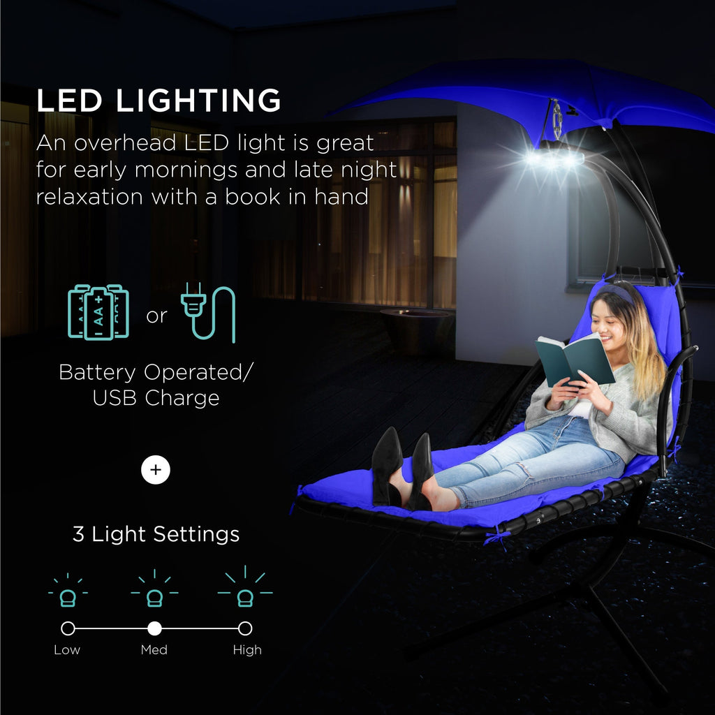 Curved Hanging Chaise with Canopy (Optional LED Light)