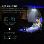 Curved Hanging Chaise with Canopy (Optional LED Light)
