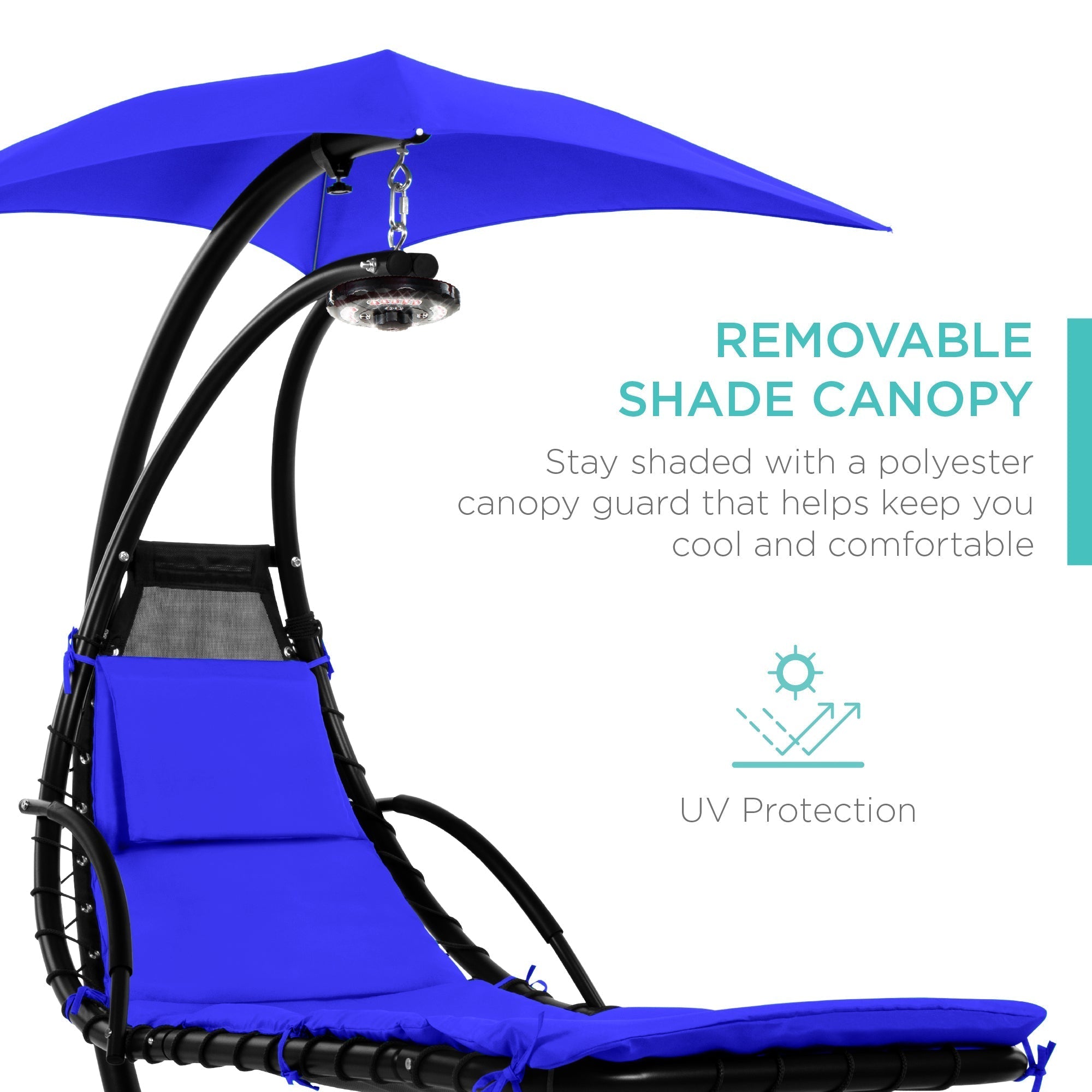 Curved Hanging Chaise with Canopy (Optional LED Light)