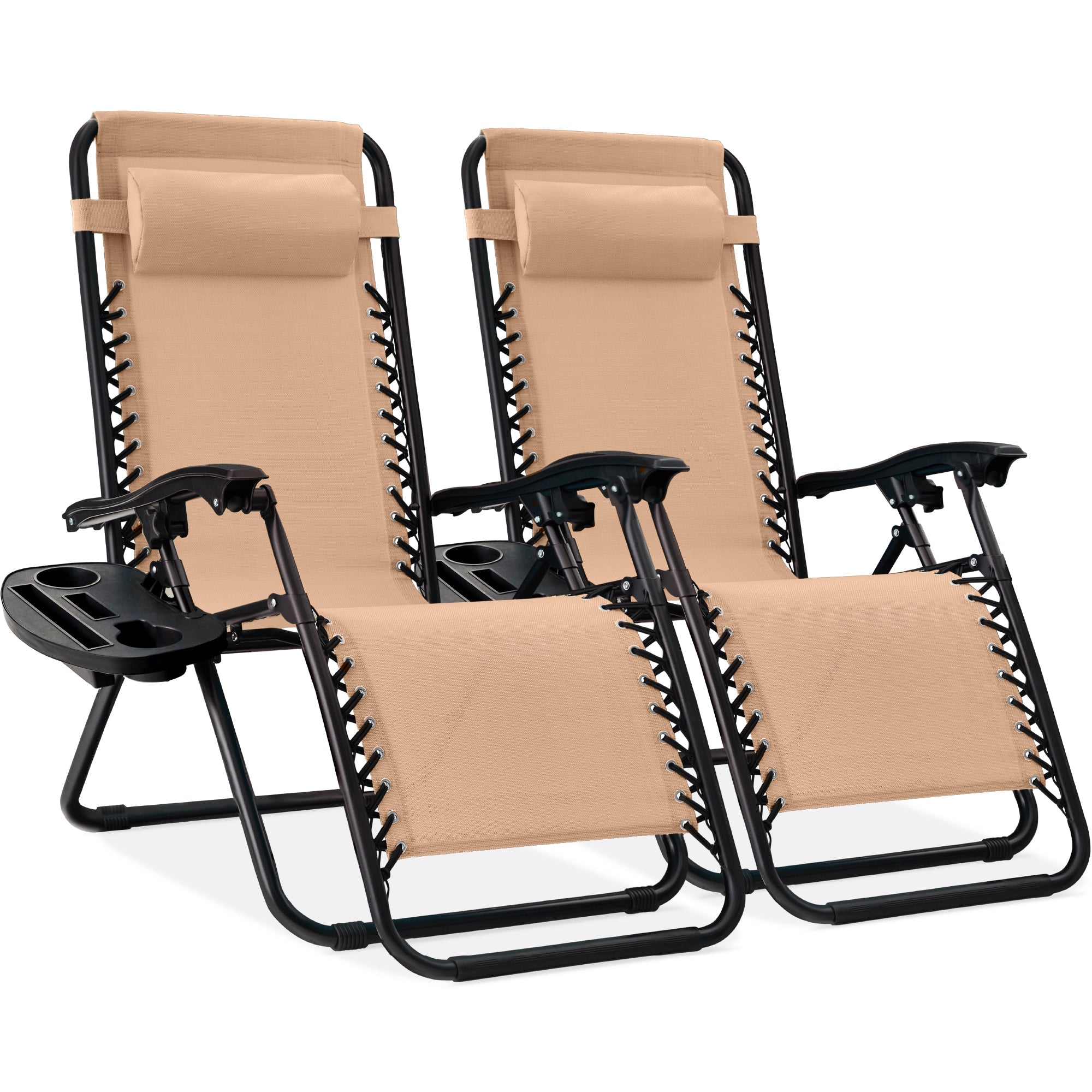 Pair of Adjustable Zero-Gravity Patio Recliners with Cup Holders