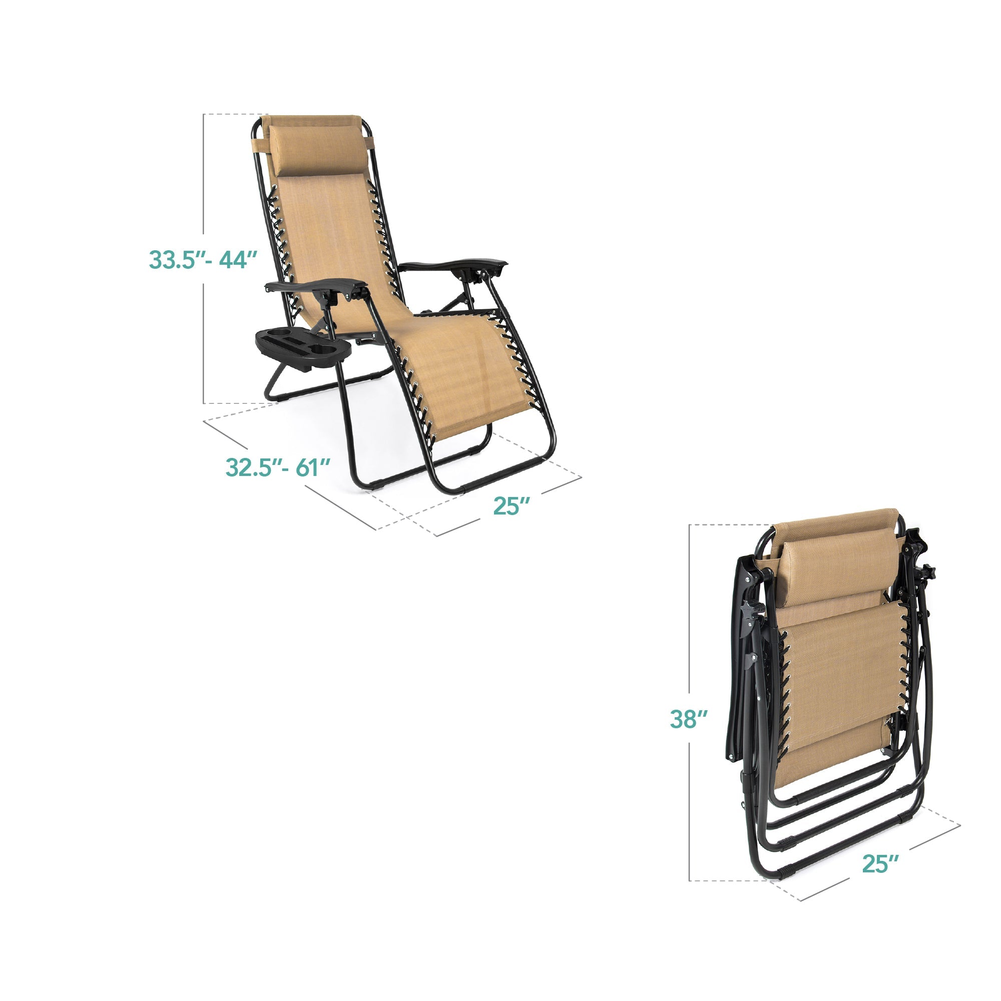 Zero Gravity Recliner Chairs - Set of 2 with Cup Holder Trays
