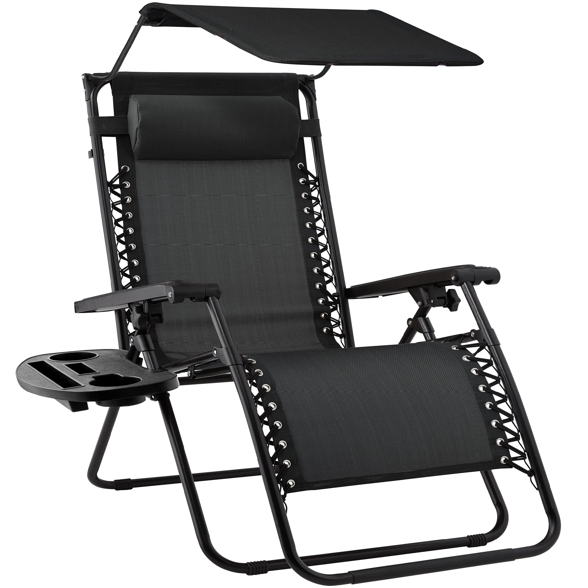 Foldable Zero-Gravity Patio Recliner with Canopy and Side Tray – The Ultimate Outdoor Lounge Chair