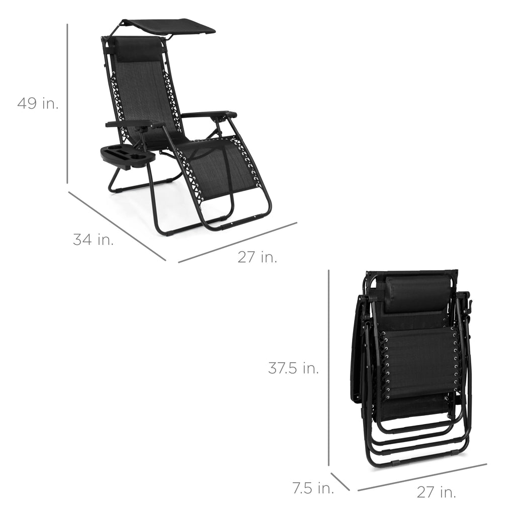 Foldable Zero-Gravity Patio Recliner with Canopy and Side Tray – The Ultimate Outdoor Lounge Chair