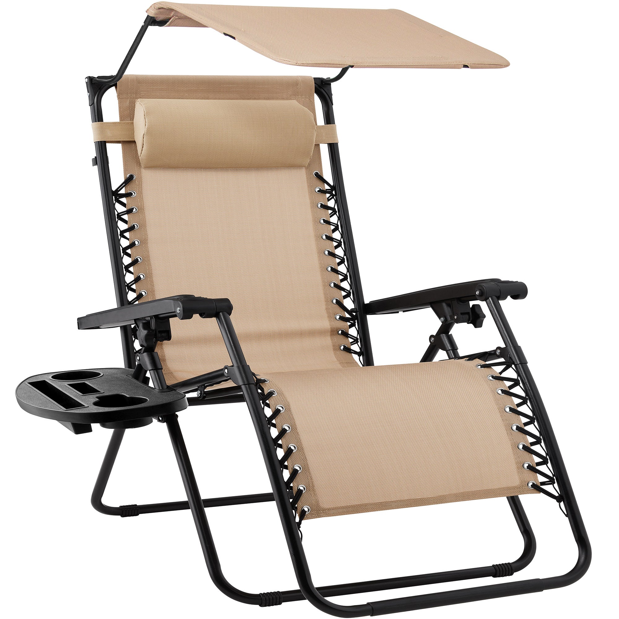 Foldable Zero-Gravity Patio Recliner with Canopy and Side Tray – The Ultimate Outdoor Lounge Chair