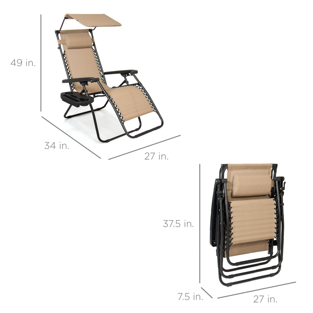 Foldable Zero-Gravity Patio Recliner with Canopy and Side Tray – The Ultimate Outdoor Lounge Chair