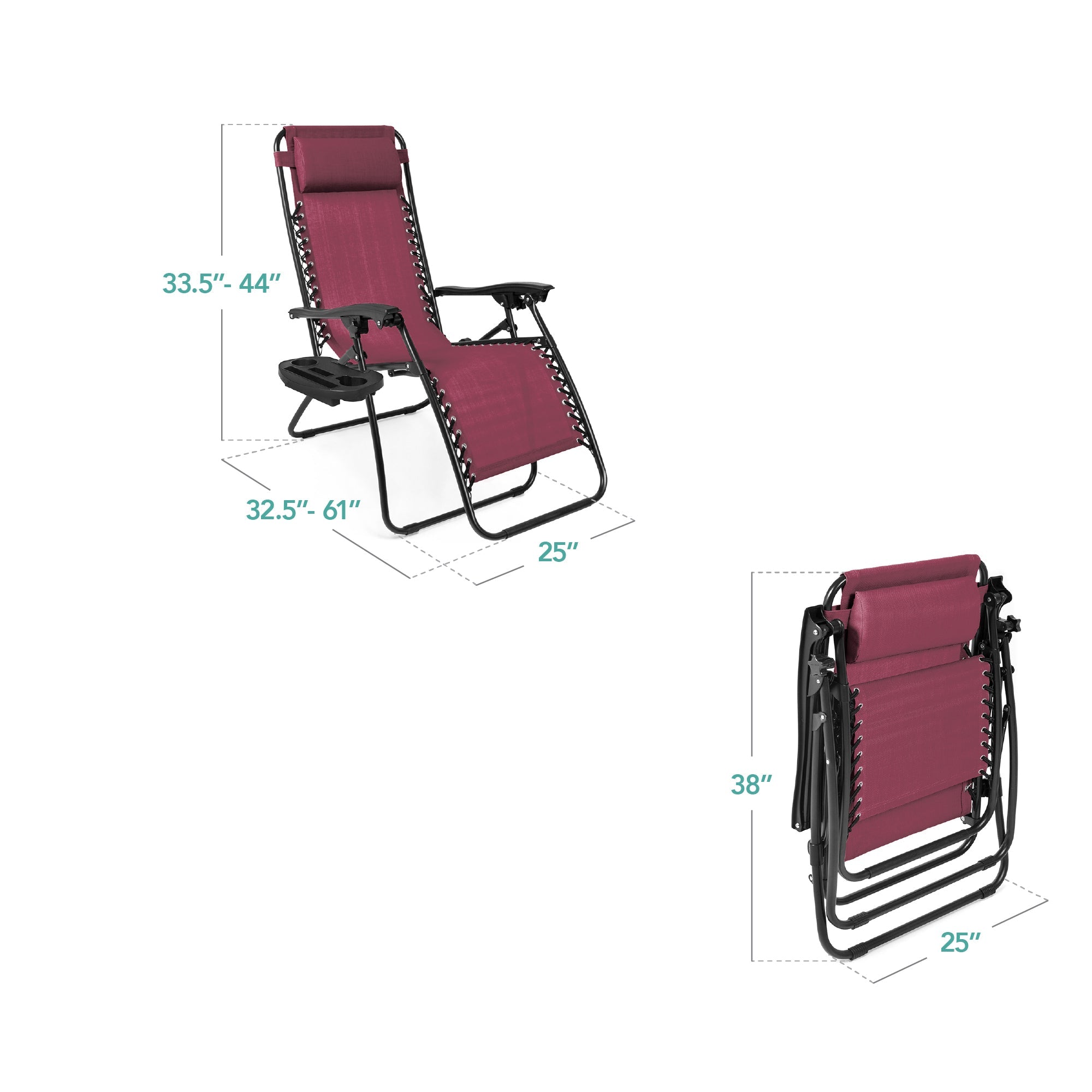 Zero Gravity Recliner Chairs - Set of 2 with Cup Holder Trays