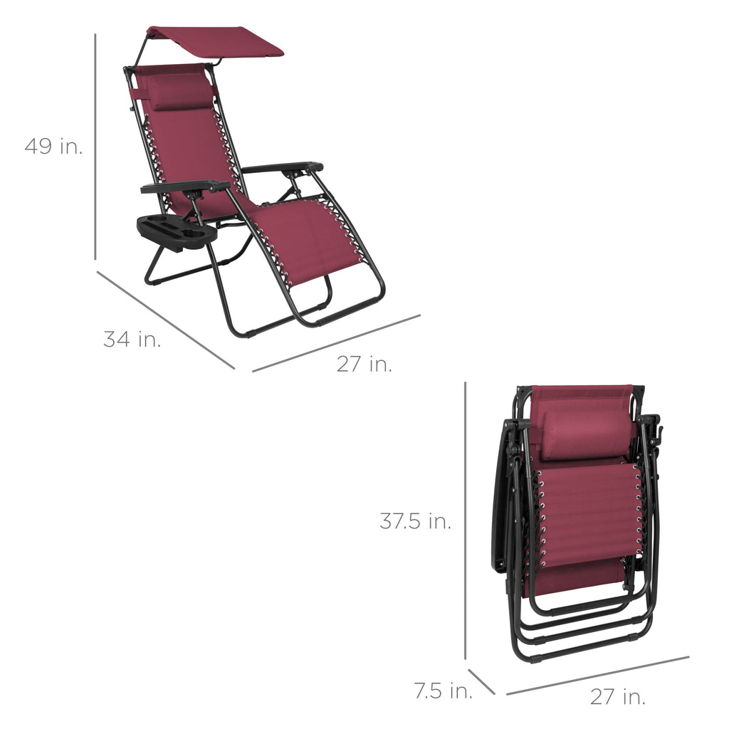 Foldable Zero-Gravity Patio Recliner with Canopy and Side Tray – The Ultimate Outdoor Lounge Chair