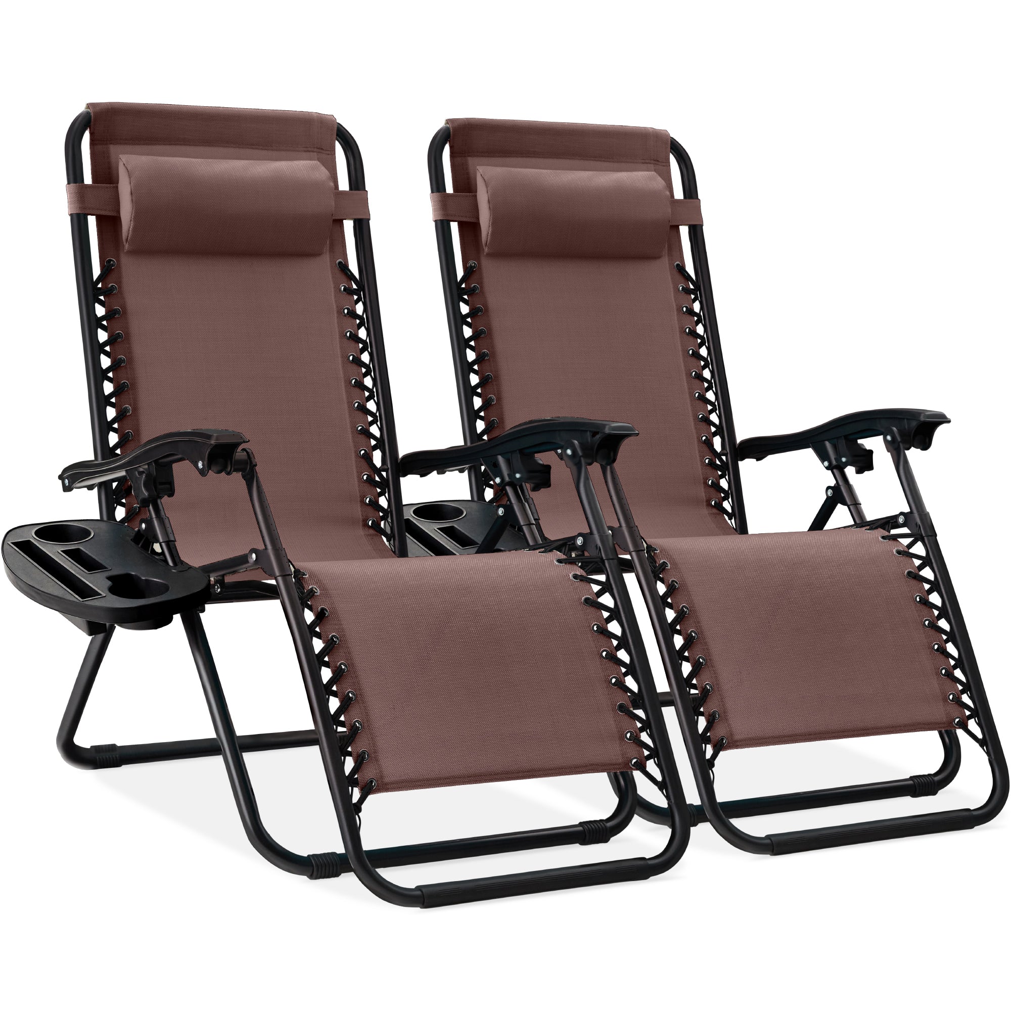 Pair of Adjustable Zero-Gravity Patio Recliners with Cup Holders